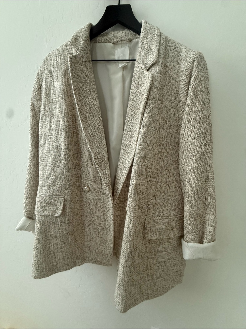 H&M Cream Textured Tweed Blazer Jacket